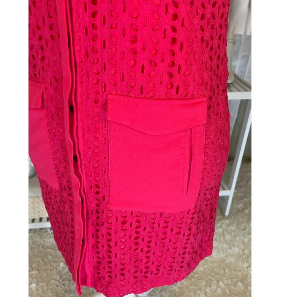 Cece Women's Sz 10 Bright Pink Lined Eyelet Sleeveless Sheath Shirt Dress #0327 - Picture 6 of 14
